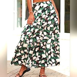 High waist floral print tiered maxi skirt